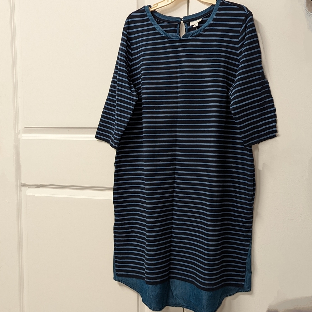 J.Jill, Navy Blue Striped Dress with Pockets, 1X NWT